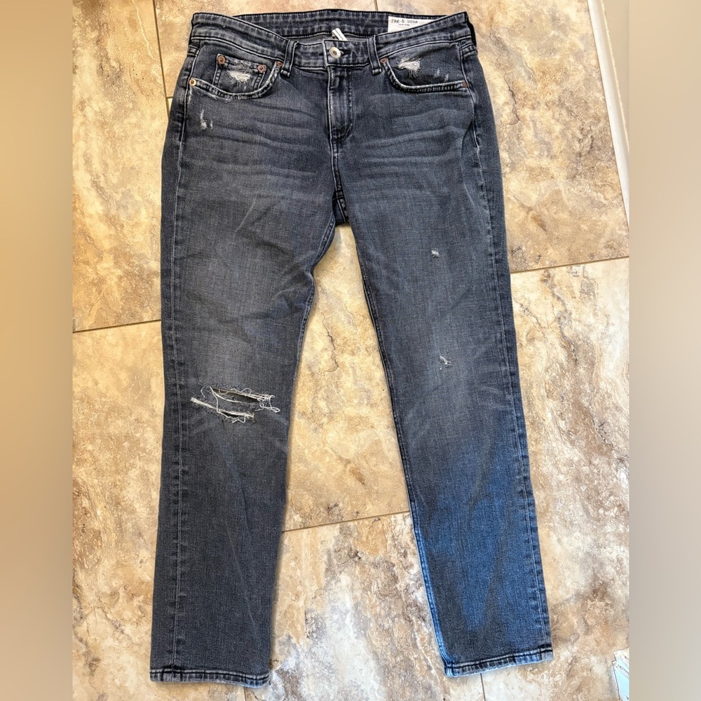 Rag & Bone York Dre Low Rise Slim Boyfriend Jeans Black Wash Women’s Size 26
